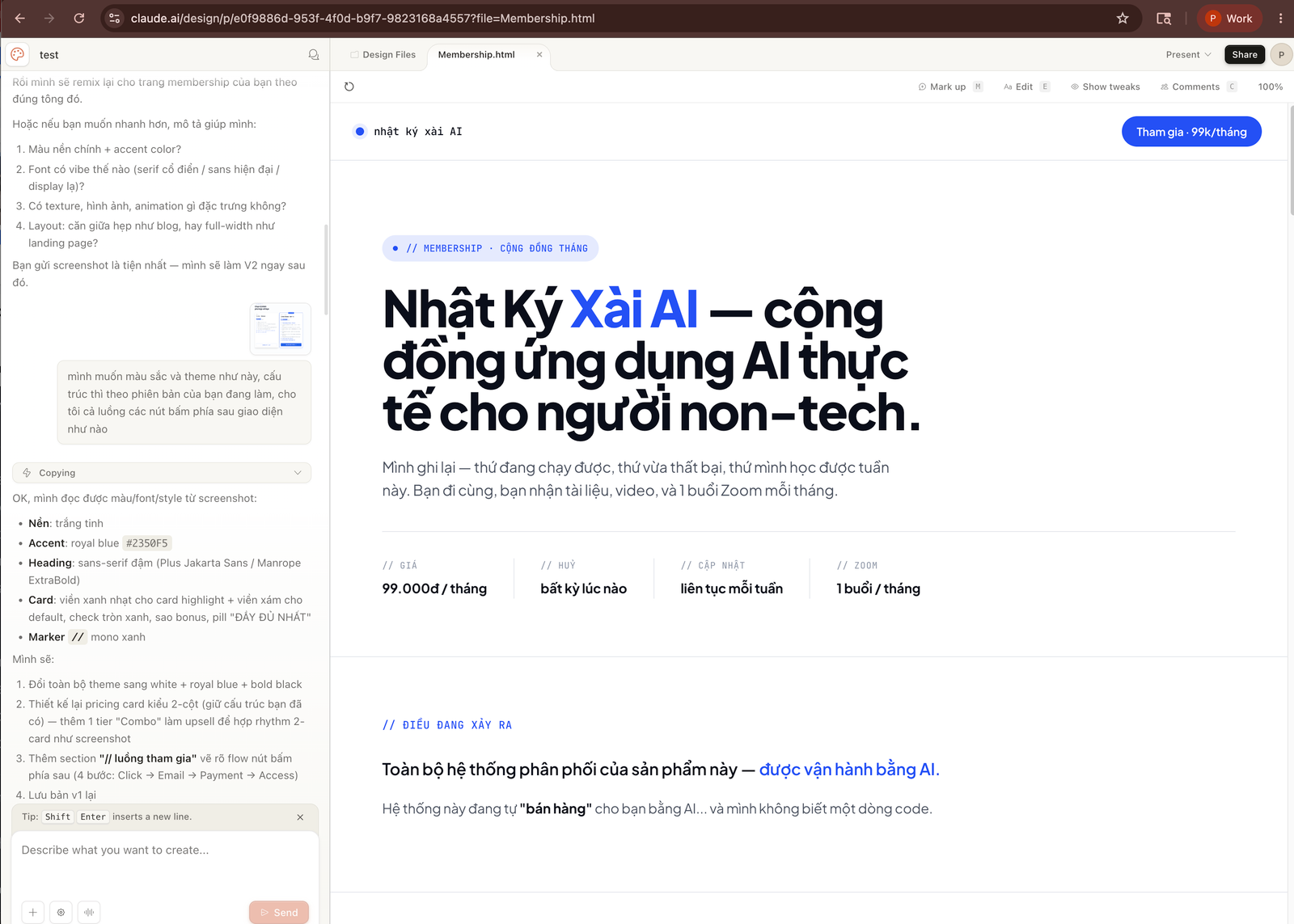 Toàn bộ quá trình làm với Claude Design
