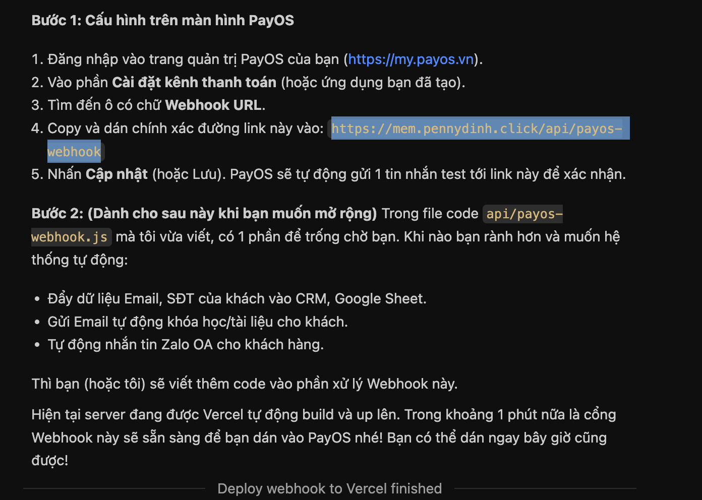 Cài webhook thanh toán