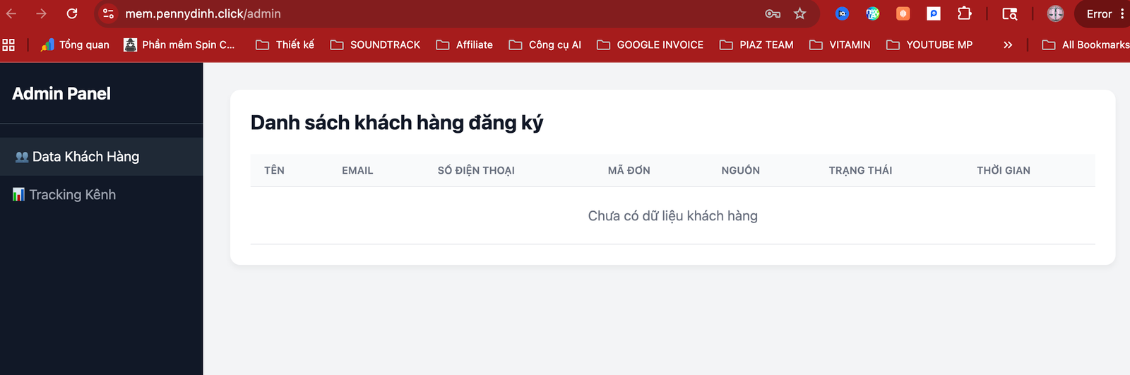Admin dashboard đã có