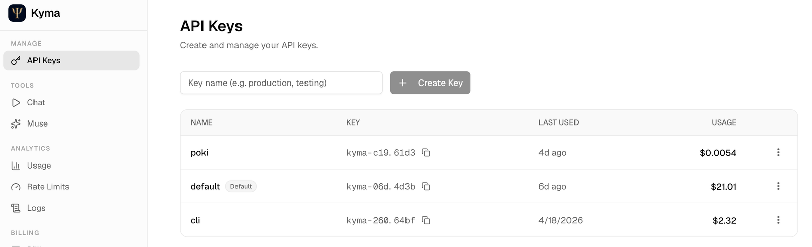 Vào API key trong Kyma