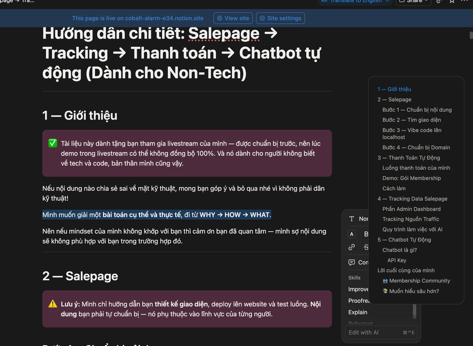 Đây là file notion trước đó và nó sẽ làm nội dung để mình đẩy lên website