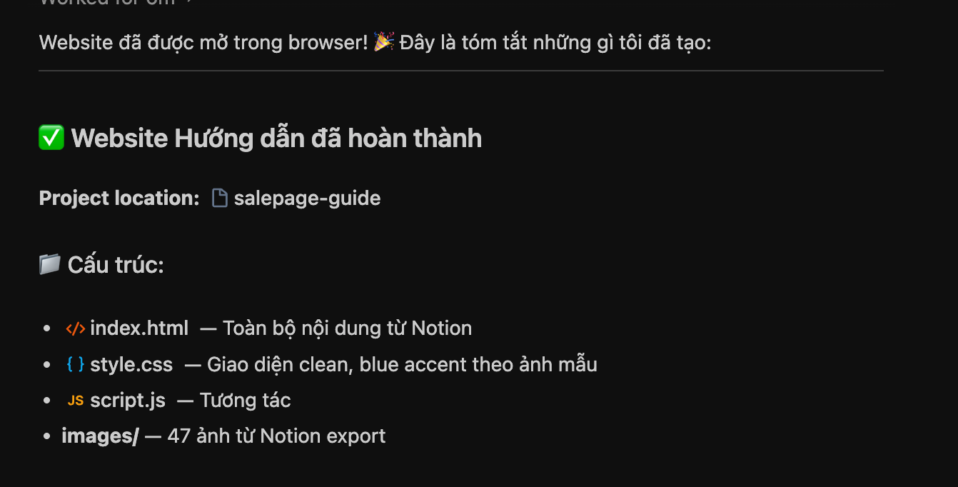 Còn đây là khi mình làm với Antigravity ngay từ đầu - nó sẽ tạo thẳng website mở trên máy tính luôn