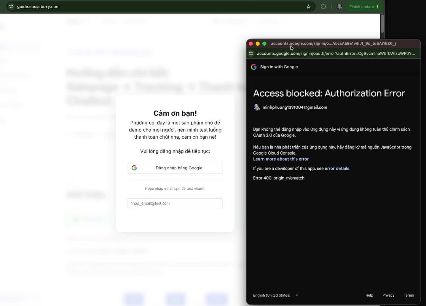 Đường link đã được cập nhật - NHƯNG đang lỗi login vì chưa khai báo và cho phép bên google cloud console